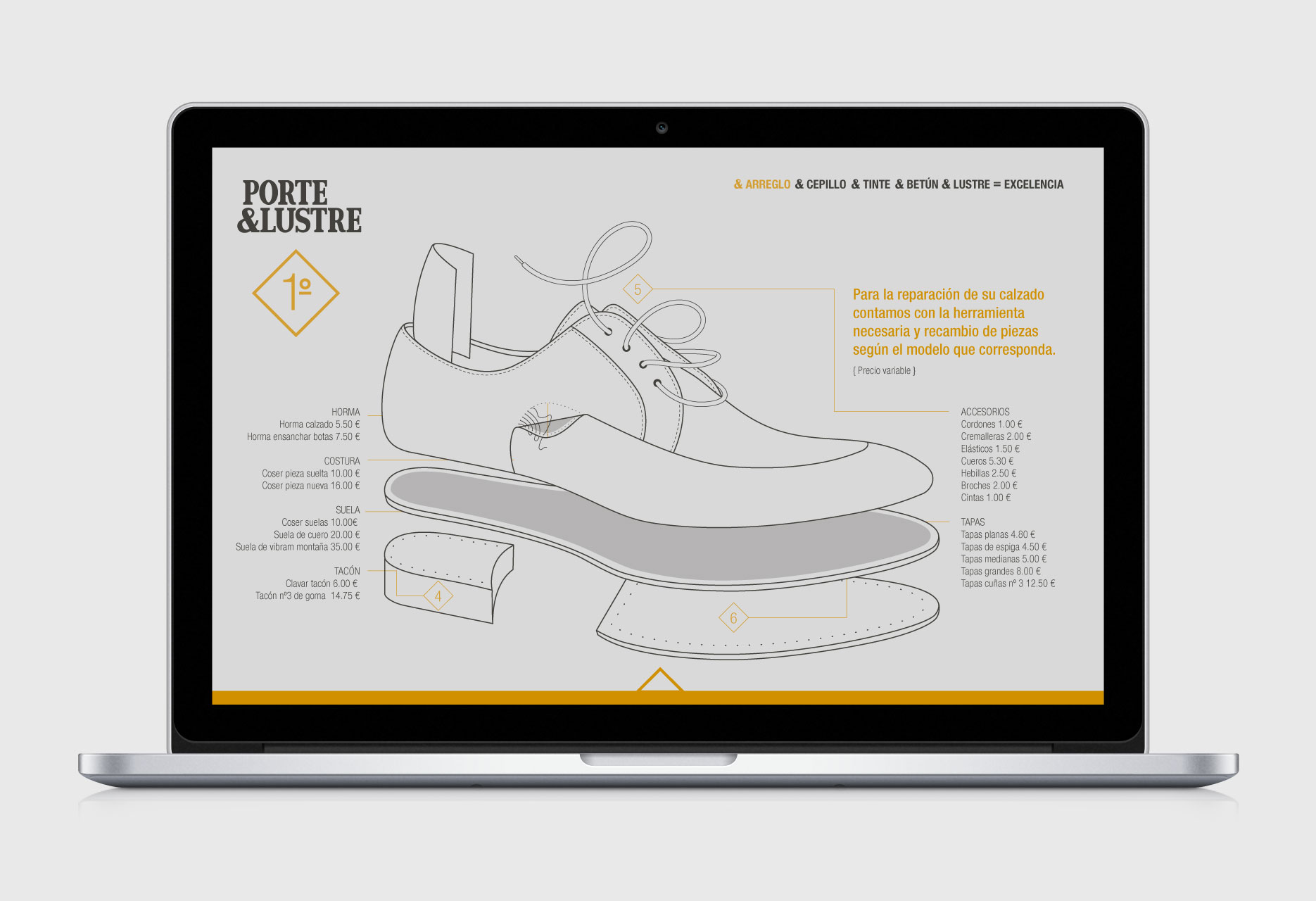 Shoeshiner brand design PORTE&LUSTRE - web design / branding / illustration