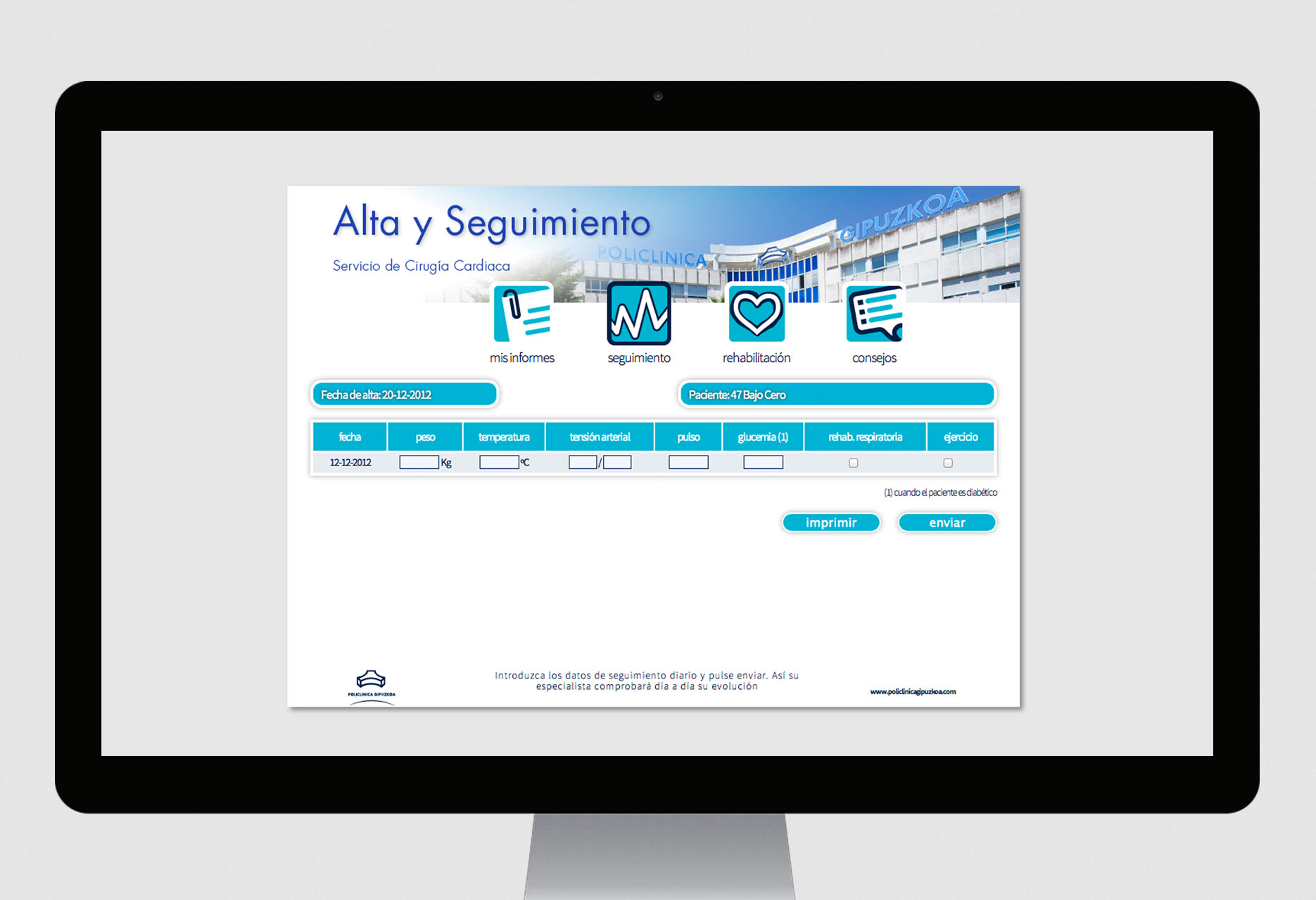 Cardiac monitoring system Alta y Seguimiento Políclinica Gipuzkoa - web development / CMS - 2014