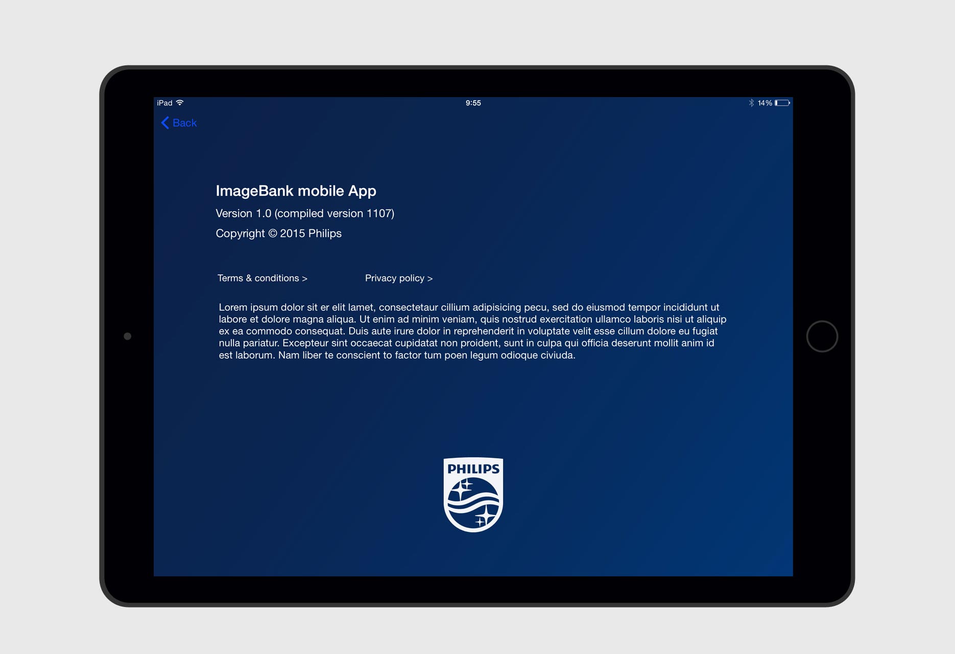 Aplicación iPad Banco de Imágenes Philips - app móvil / desarrollo iOS